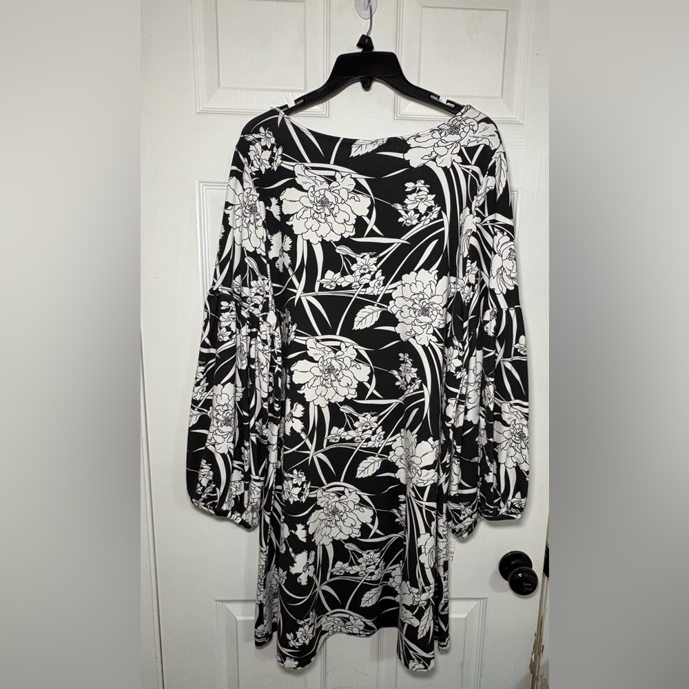 NWT - Bryn Walker Modal Ponti Floral Round Neck Long Puff Sleeve Dress - Picture 3 of 10